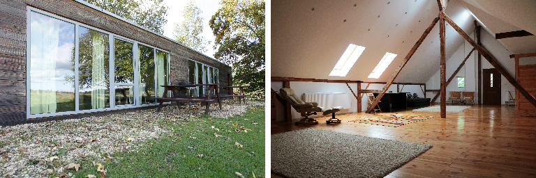 bungalows and interior of Free Haven’s House